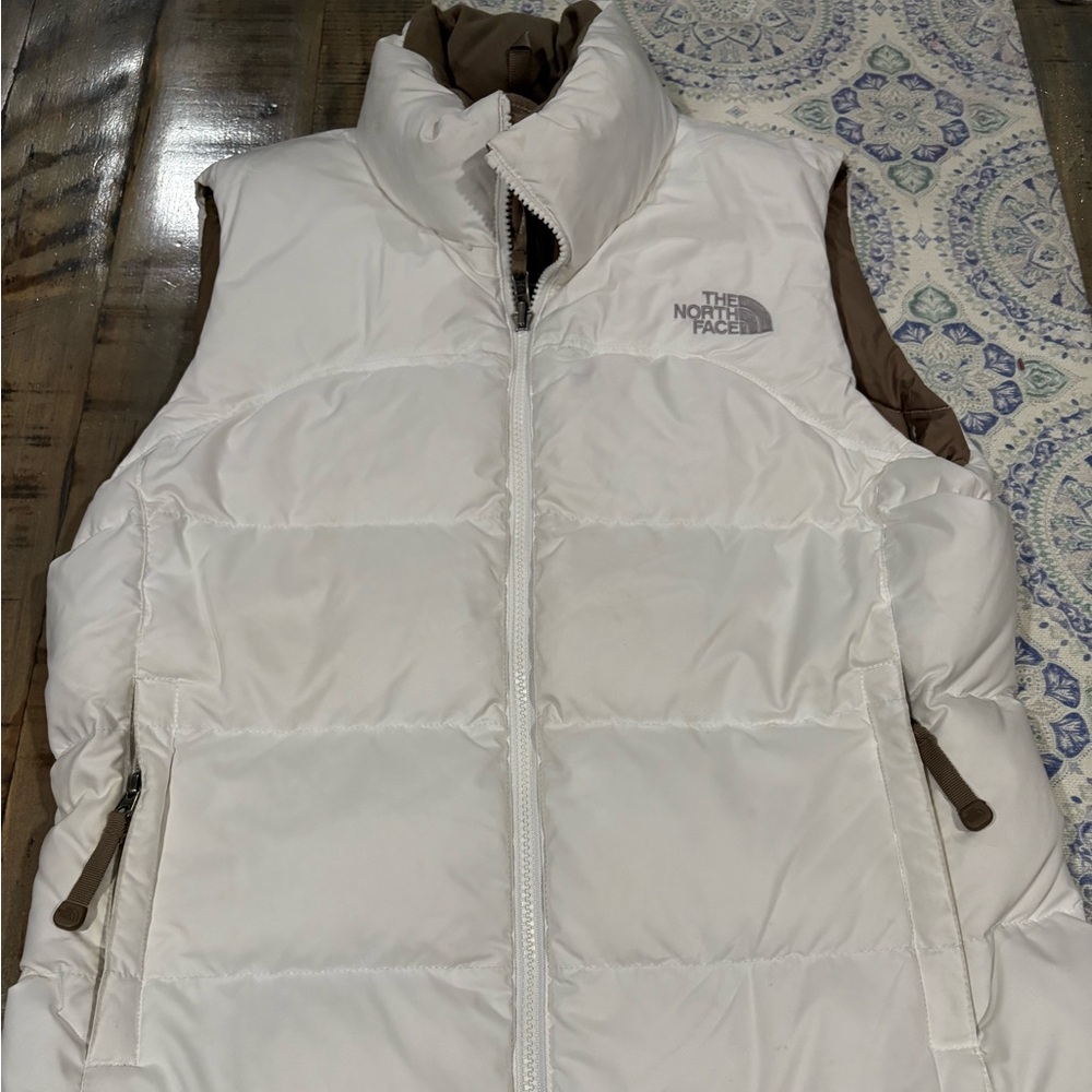 The North Face White and Brown Quilted Vest
